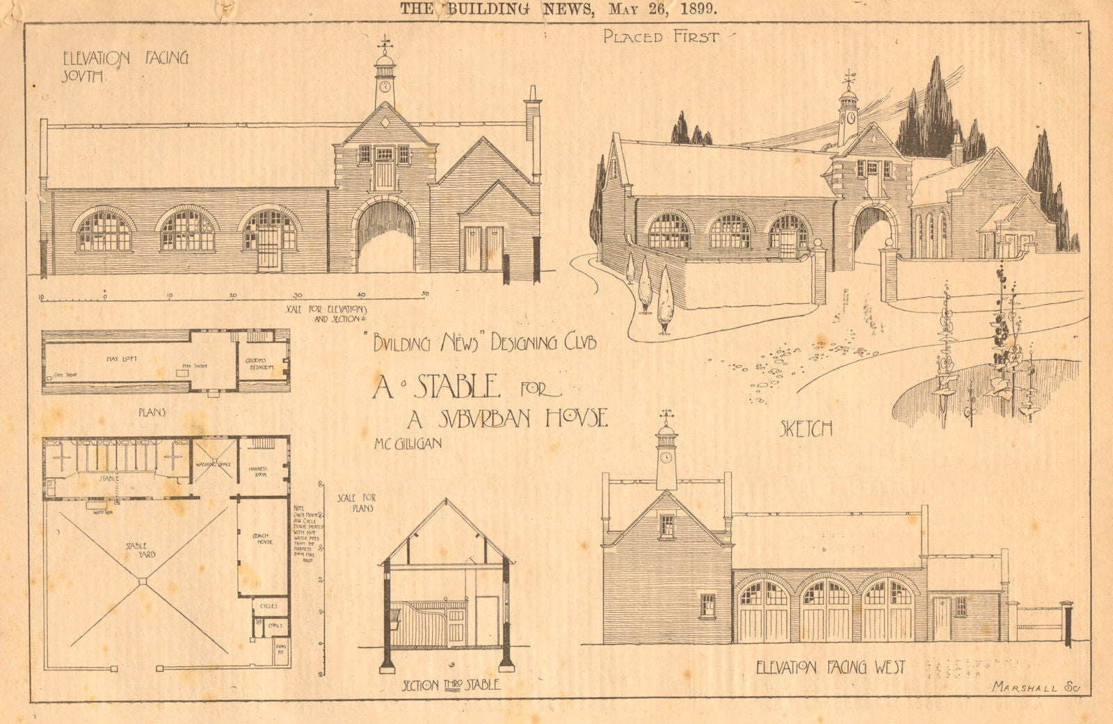 Building News Designing Club. A stable for a suburban house 1899 old print